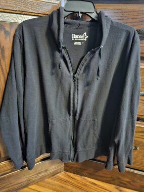 Hanes Black Lightweight Full Zip Hoodie Women’s 2X 100% Cotton